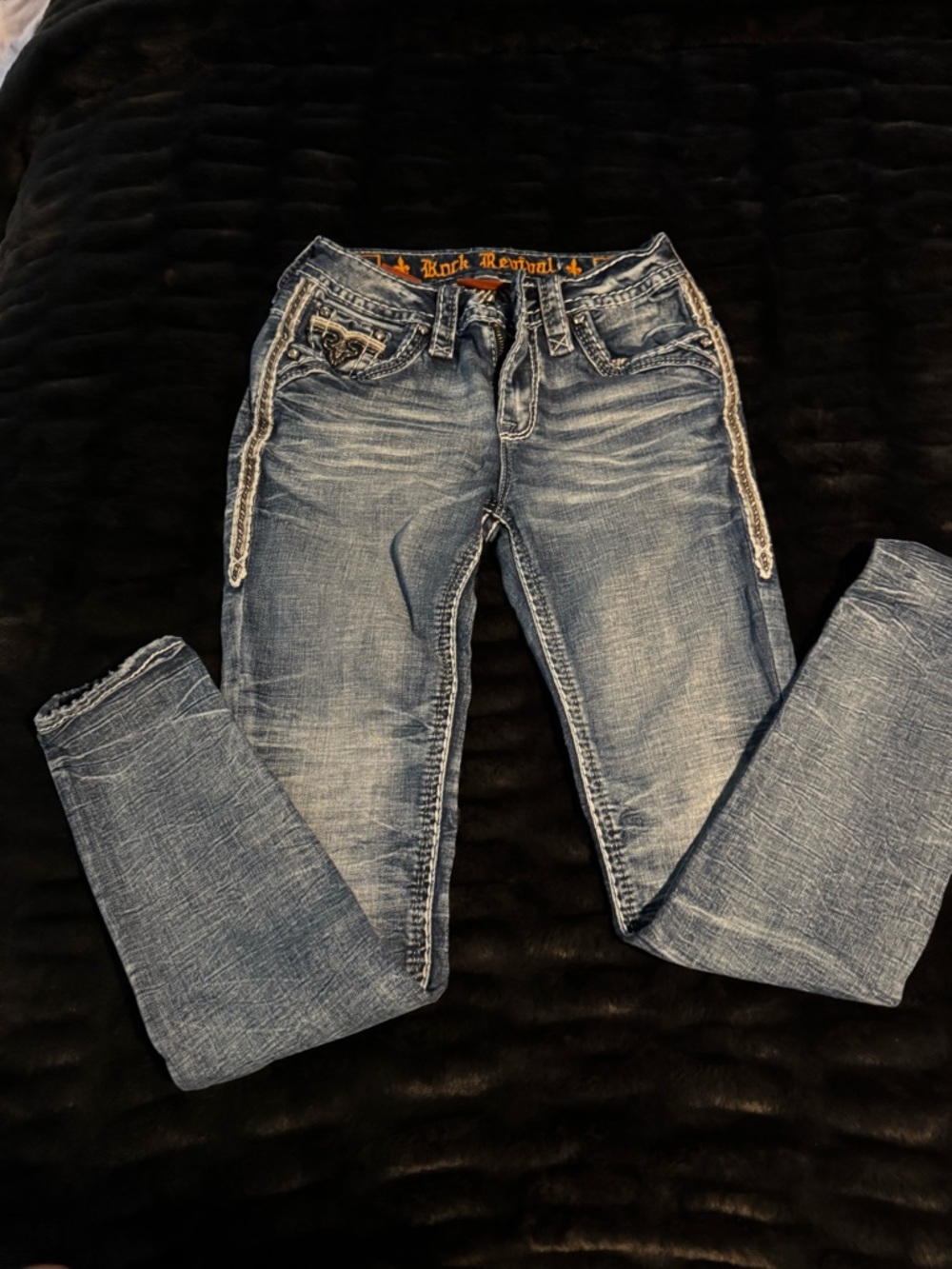 Rock Revival Women's Faded Blue Embroidered Skinny Jeans